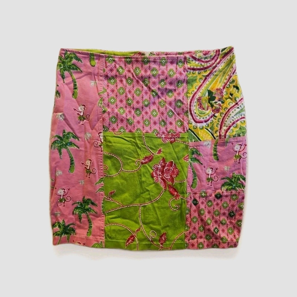 Vtg Vanity Collection Stretch Pink Patchwork‎ Beaded Sequin Pencil Skirt Lg #692